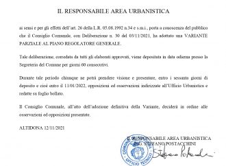 Comune di Altidona: avviso variante parziale al piano regolatore generale